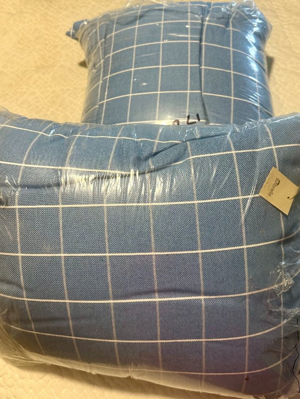 NEW Anthropologie x Terrain Sunbrella Outdoor Pillows (Set of 2) – Blue Check
